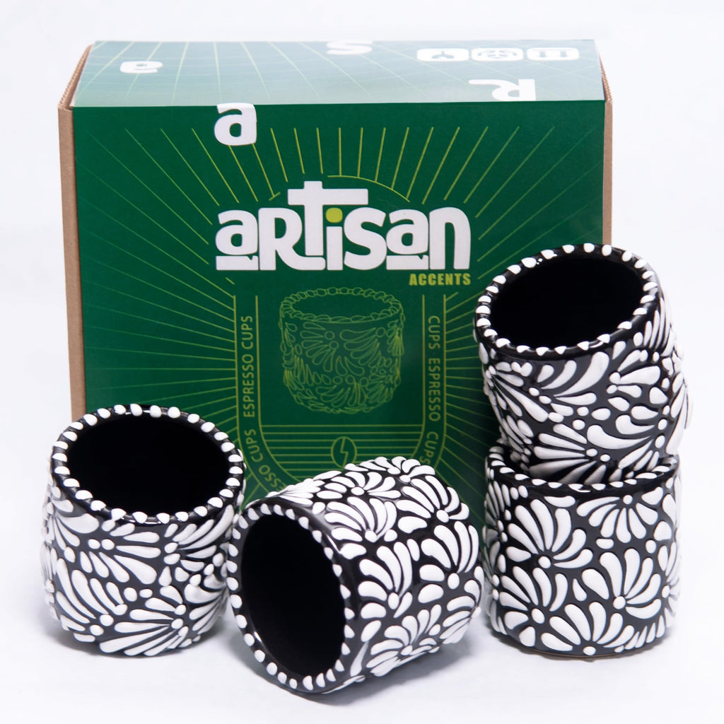 artisan accents | Handmade Talavera Espresso Cups (4oz - Double Espresso/Italian Coffee Size) | Authentic Hand-Painted Mini Coffee Cups From Mexico