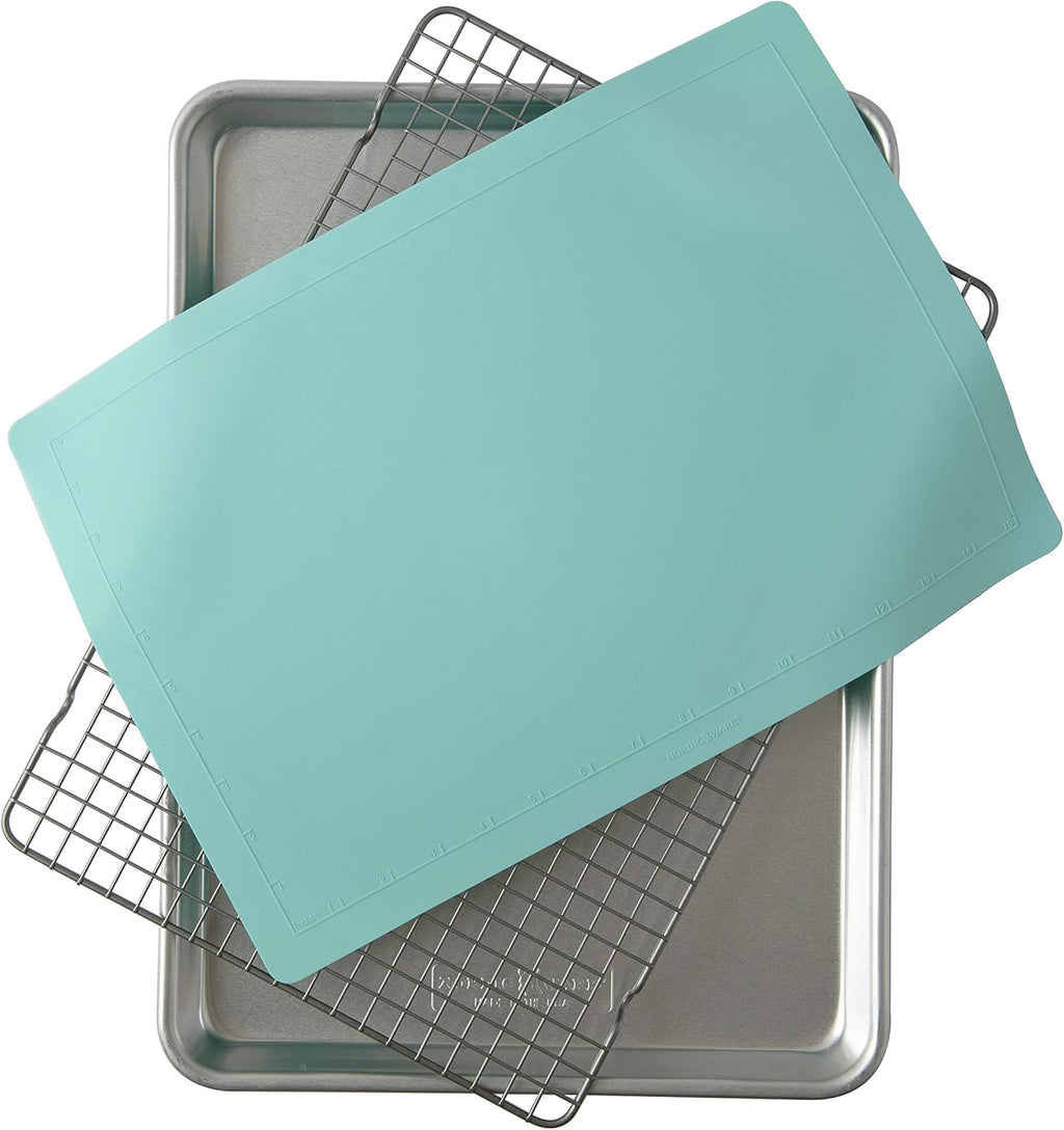 Nordic Ware 3-Piece Cookie Set - Includes Aqua Baking Mat for Perfect Baking Results