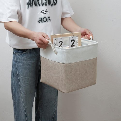 MidmmVick Cube Storage Bins - 6 Pack Large Collapsible Fabric Organizers | Foldable 11"x11" for Home & Office (White & Beige)