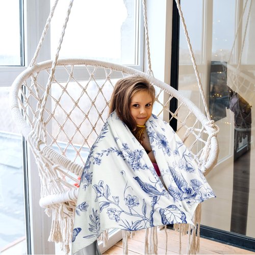 Mindsoft Blue White Flower Blanket Butterfly Soft Throw Blanket Country French 60"x50" Blanket Washable for Spring Summer Fall Party