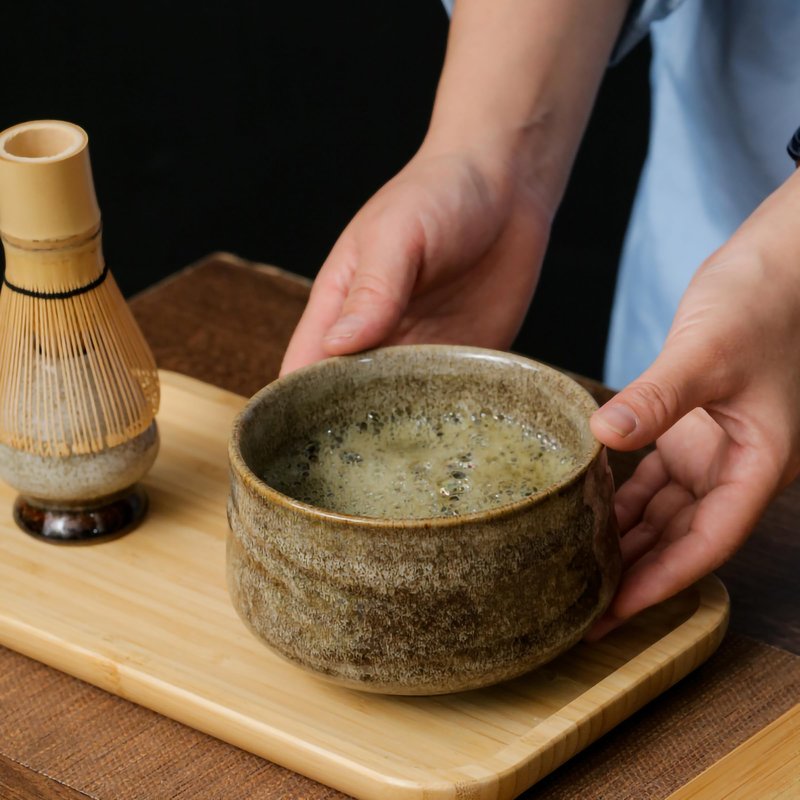 AIYICIII Japanese Matcha Tea Set (7pcs) - Matcha Whisk and Bowl, Whisk Stand (Chasen Holder), Scoop, Starter Making Kit for Matcha Tea Ceremony (Kiln Glaze-White)