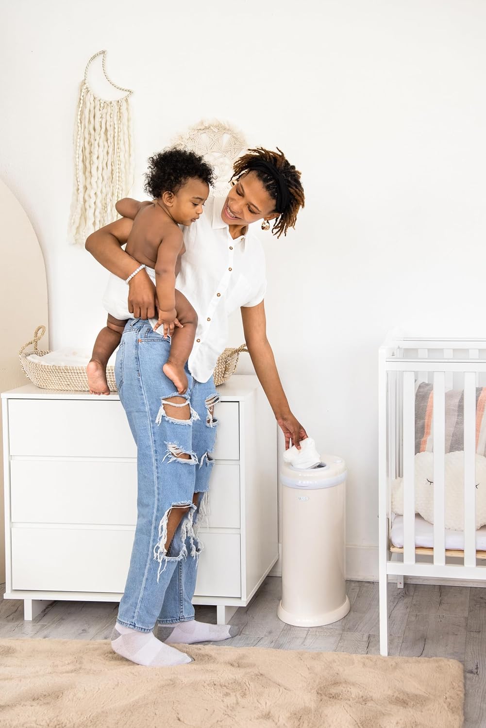 Ubbi Steel Diaper Pail - Odor Locking Design, No Special Bag Needed | Award-Winning Ivory Color