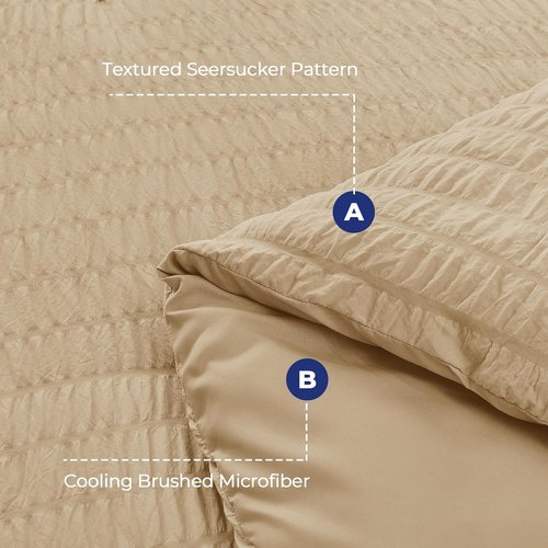 HYMOKEGE Twin XL Comforter Set - Luxury 5-Piece Seersucker Bedding in Khaki for All Seasons