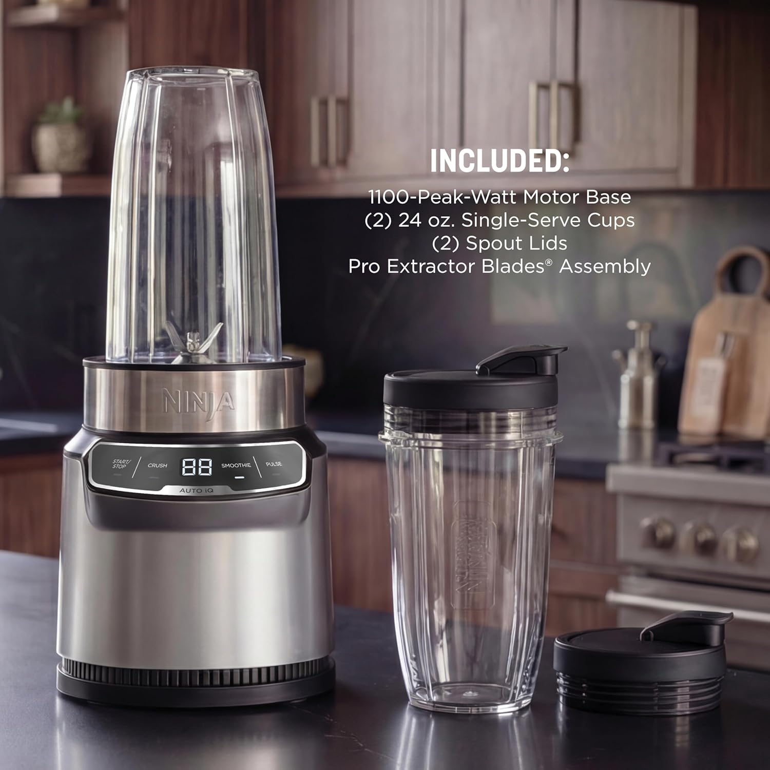 Ninja Nutri Pro Blender - Single Serve for Smoothies & Shakes - Includes 2 Cups & Lids - Silver | BN401