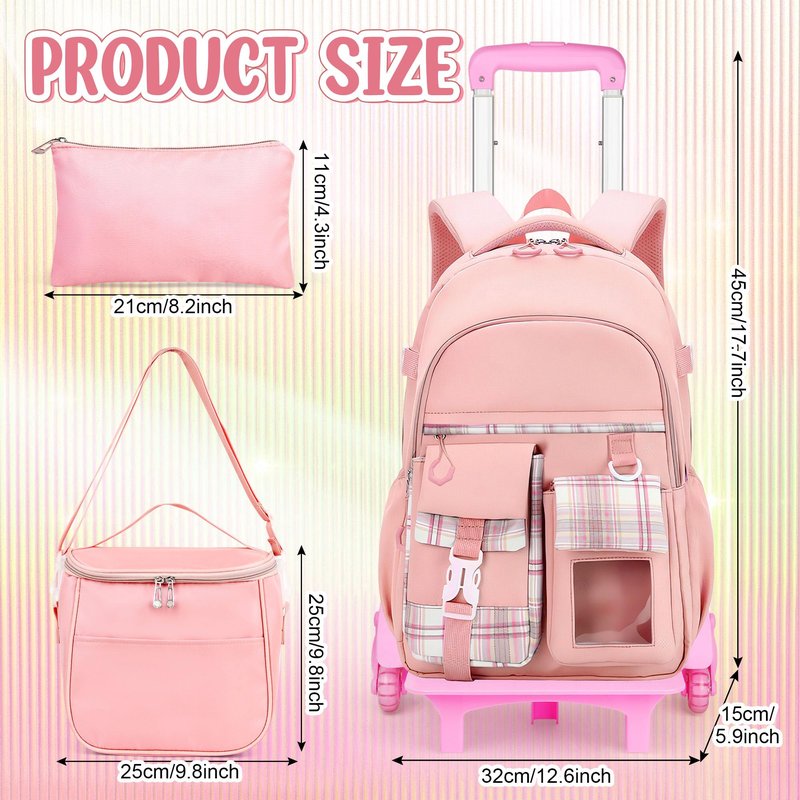 Joceiae Cute Rolling Backpack for Girls, Rolling Wheeled School Bag for Backpack