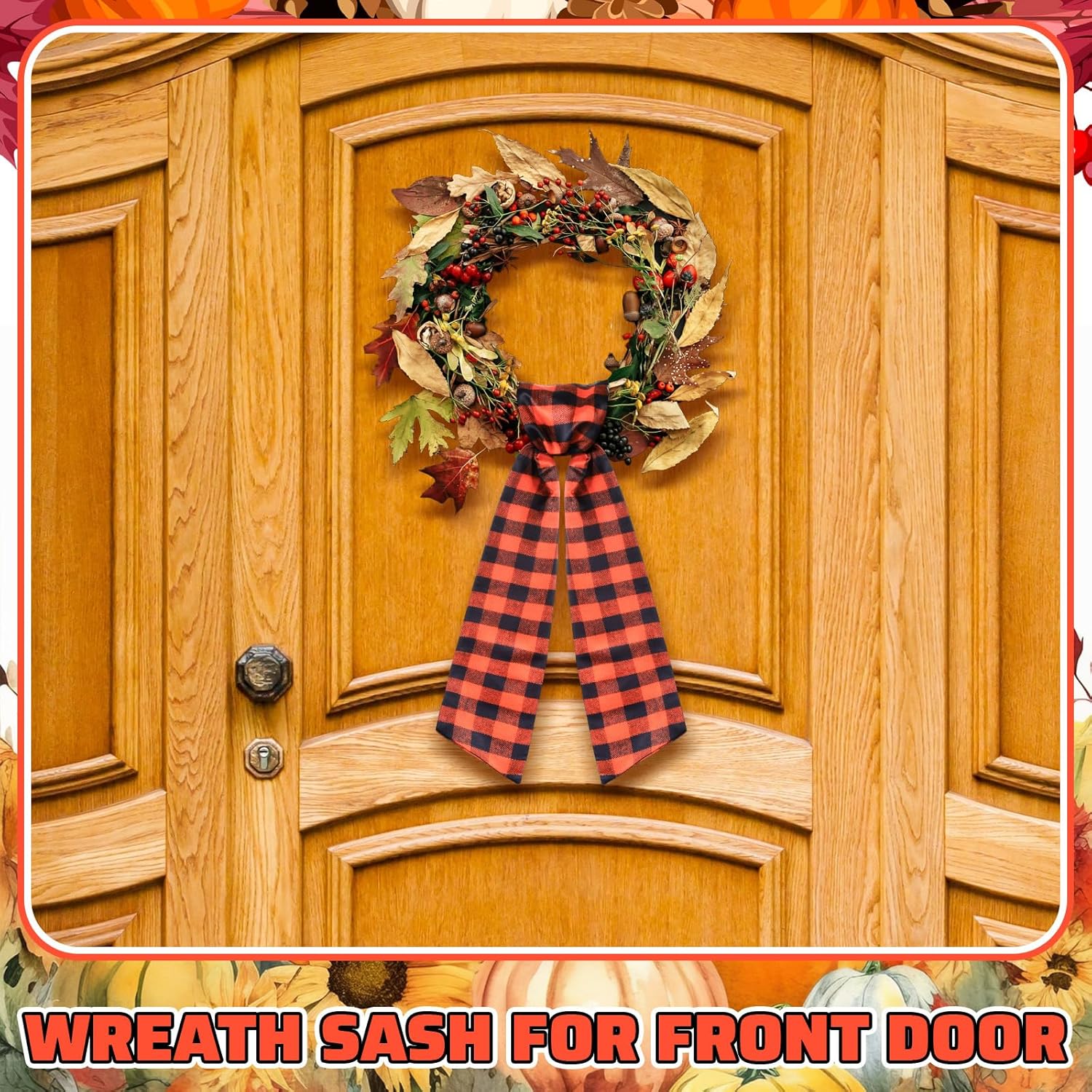 Regine Switzerland Wreath Sash - Customizable Satin Ribbon for Front Door Decor | Fall Plaid Design