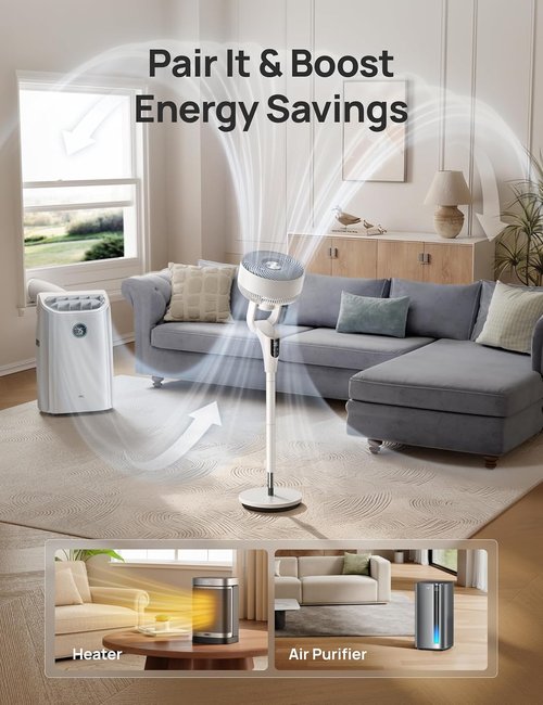 DREO Quiet Oscillating Fan - 90ft Airflow, 20dB Noise Level, Adjustable Height 38-42'' | 8+ Speeds, 3 Modes