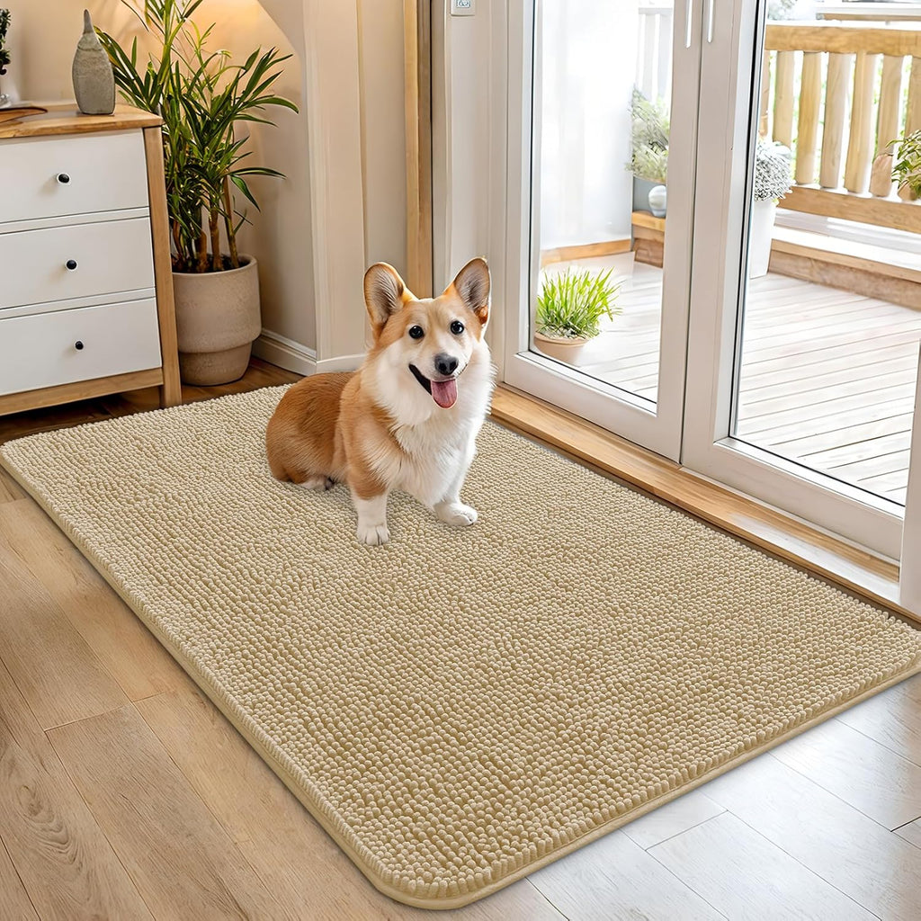 OLANLY Dog Door Mat - Absorbent Non-Slip Chenille for Muddy Paws | Quick Dry 45x27 Beige Indoor Carpet