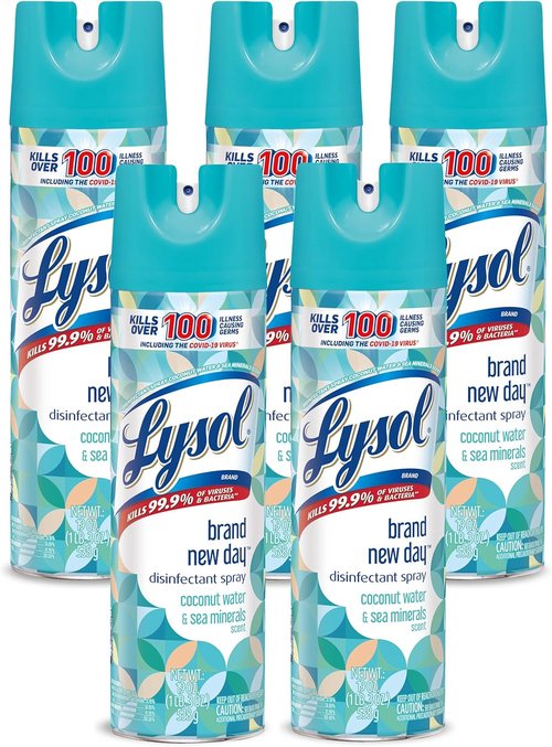 LYSOL Disinfectant Spray - Coconut Water & Sea Minerals, 19 Oz | Pack of 5 for Effective Germ Protection