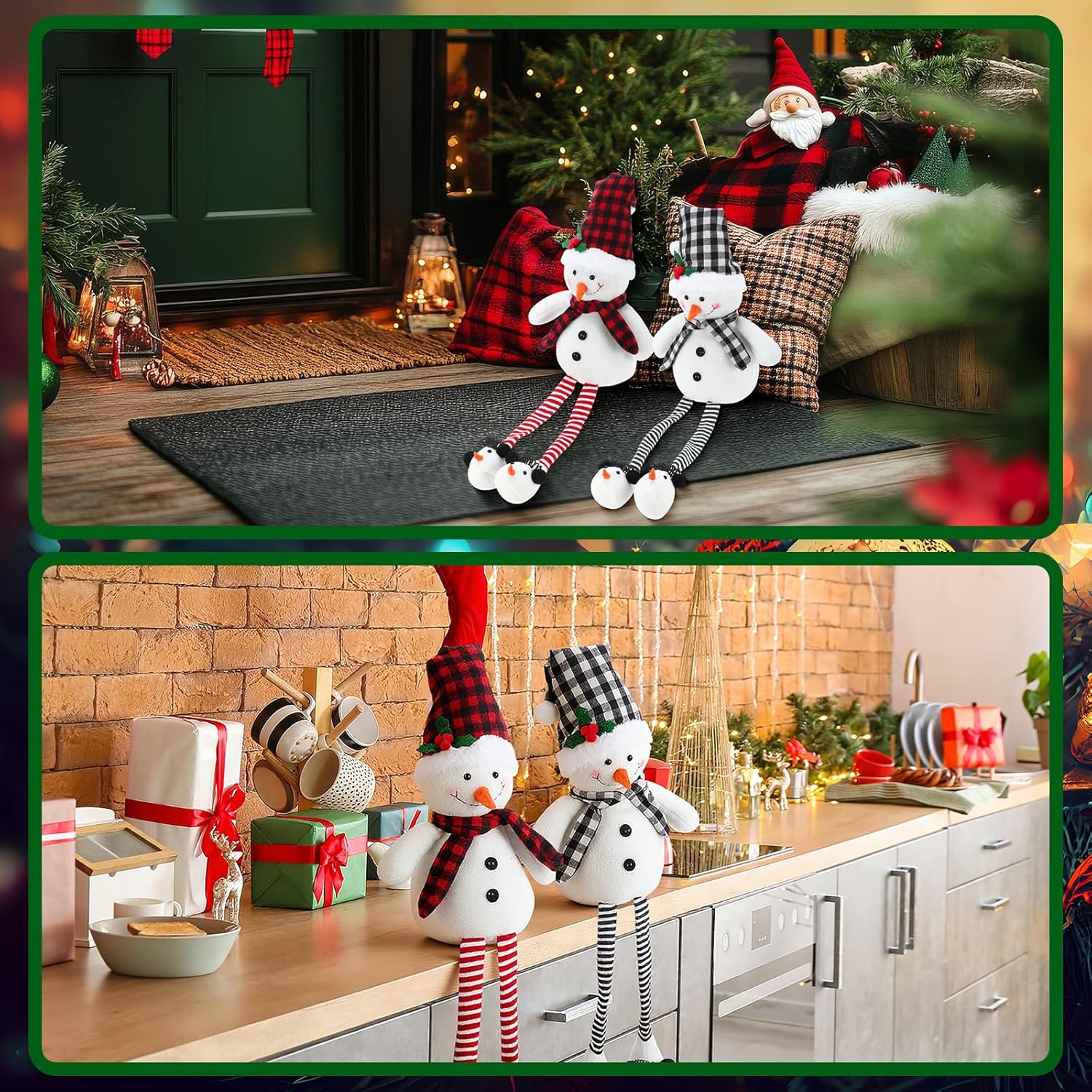 Threehoney Plush Snowman Decor - 2 Pcs 27.6" Sitting Stuffed Toy with Scarf & Hat | Rustic Christmas Tabletop Ornaments