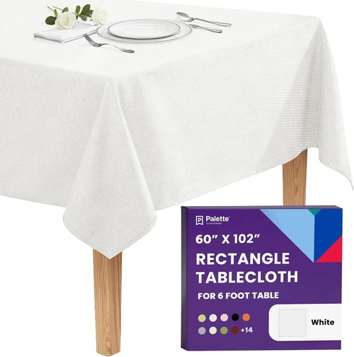 Gee Di Moda Rectangle Tablecloth - Heavy-Duty 60 x 102 Inch White Fabric for Weddings & Events