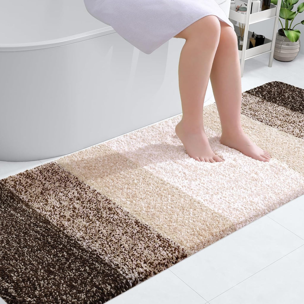 OLANLY Bathroom Runner Rug - Extra Soft Microfiber Mat with Rubber Backing | Quick-Dry, Washable 70x24, Light Brown