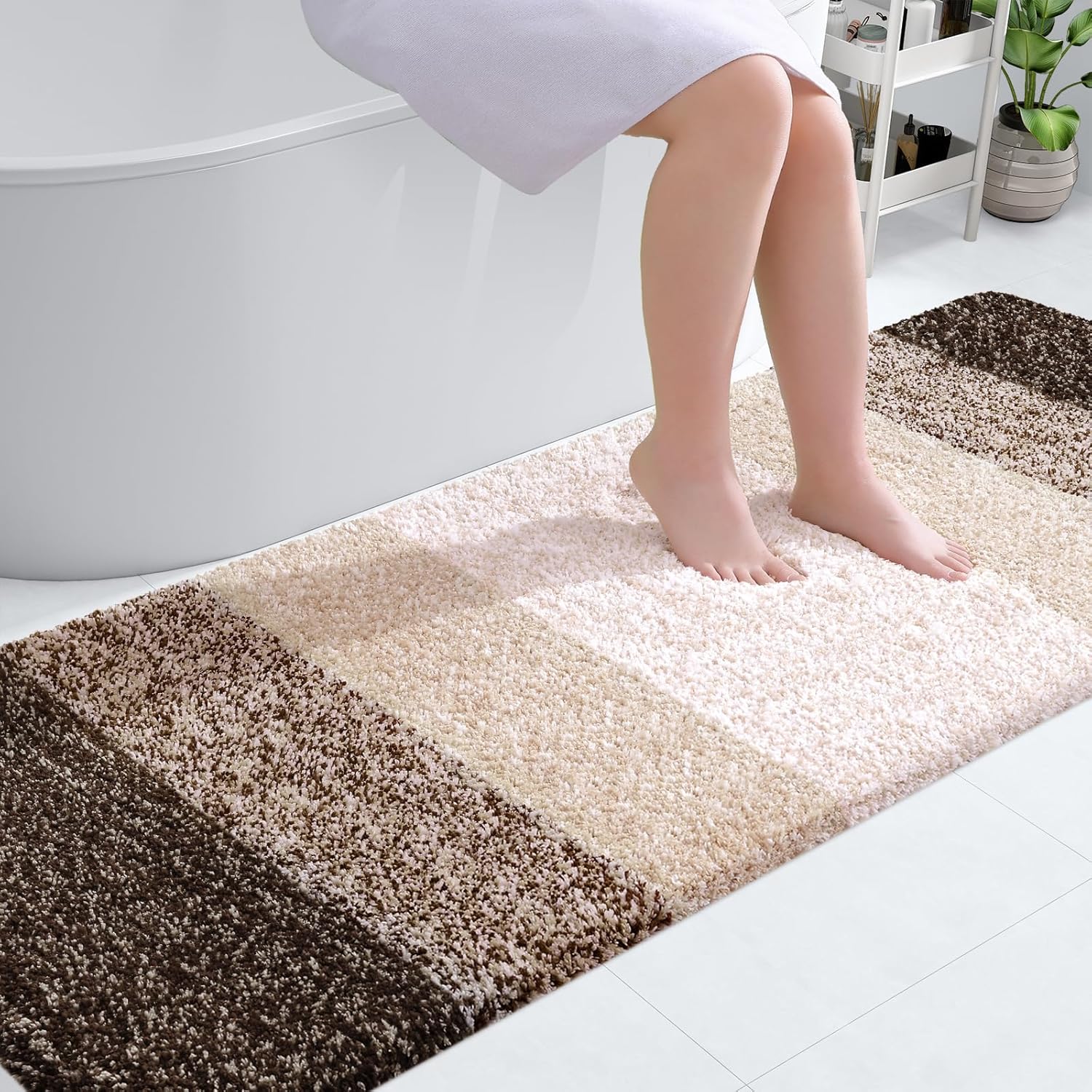 OLANLY Bathroom Runner Rug - Extra Soft Microfiber Mat with Rubber Backing | Quick-Dry, Washable 70x24, Light Brown