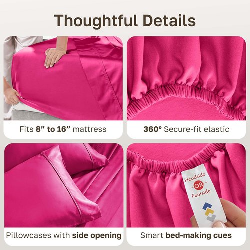 California Design Den King Size Cotton Sheet Set - 100% Long Staple Cotton, 400 Thread Count, Silky Sateen Weave, Deep Pockets - Hot Pink