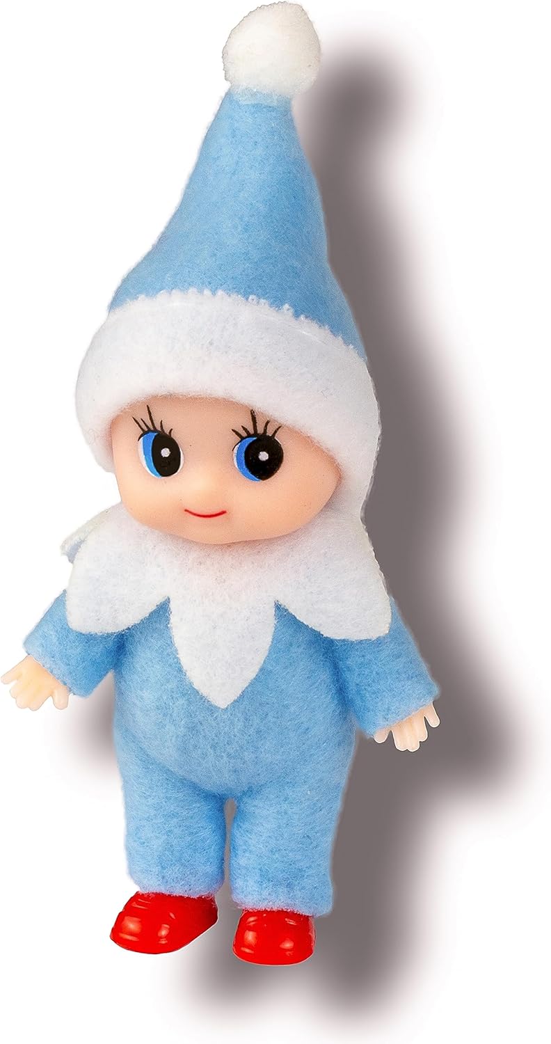 Regine Switzerland Christmas Baby Elf Doll - Adorable Blue Jumpsuit for Holiday Cheer
