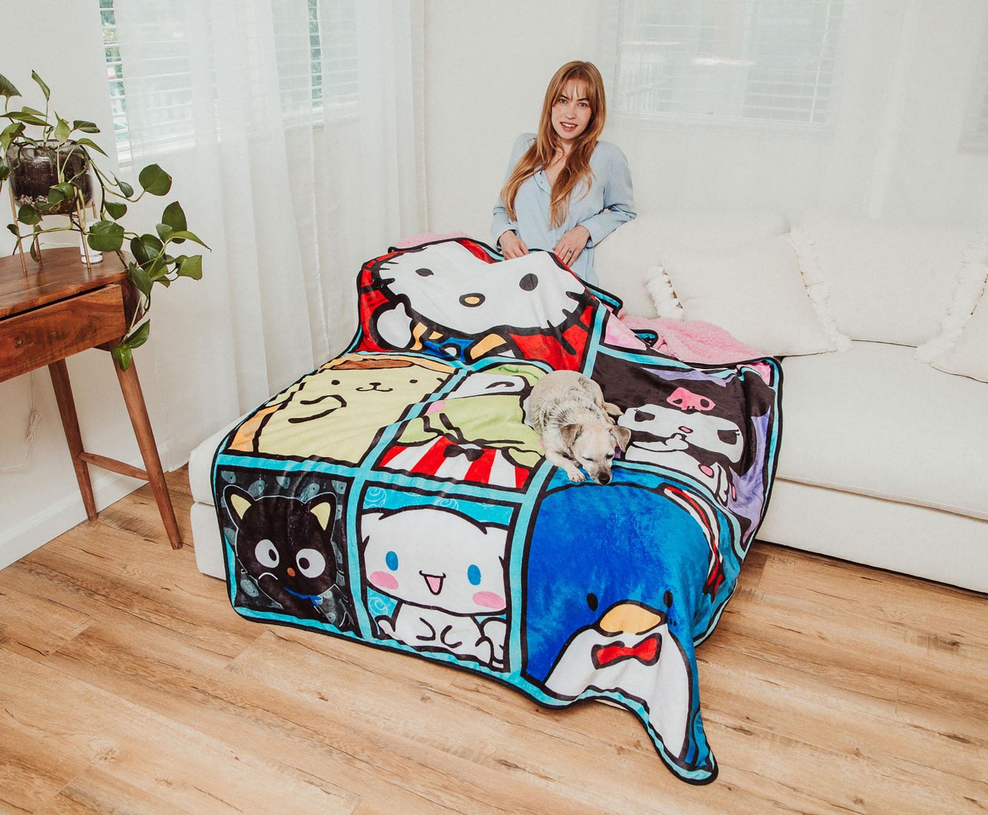 Sanrio Hello Kitty and Friends Oversized Sherpa Fleece Throw Blanket | Plush Soft Cover for Sofa, Bed | 54 x 72 Inches