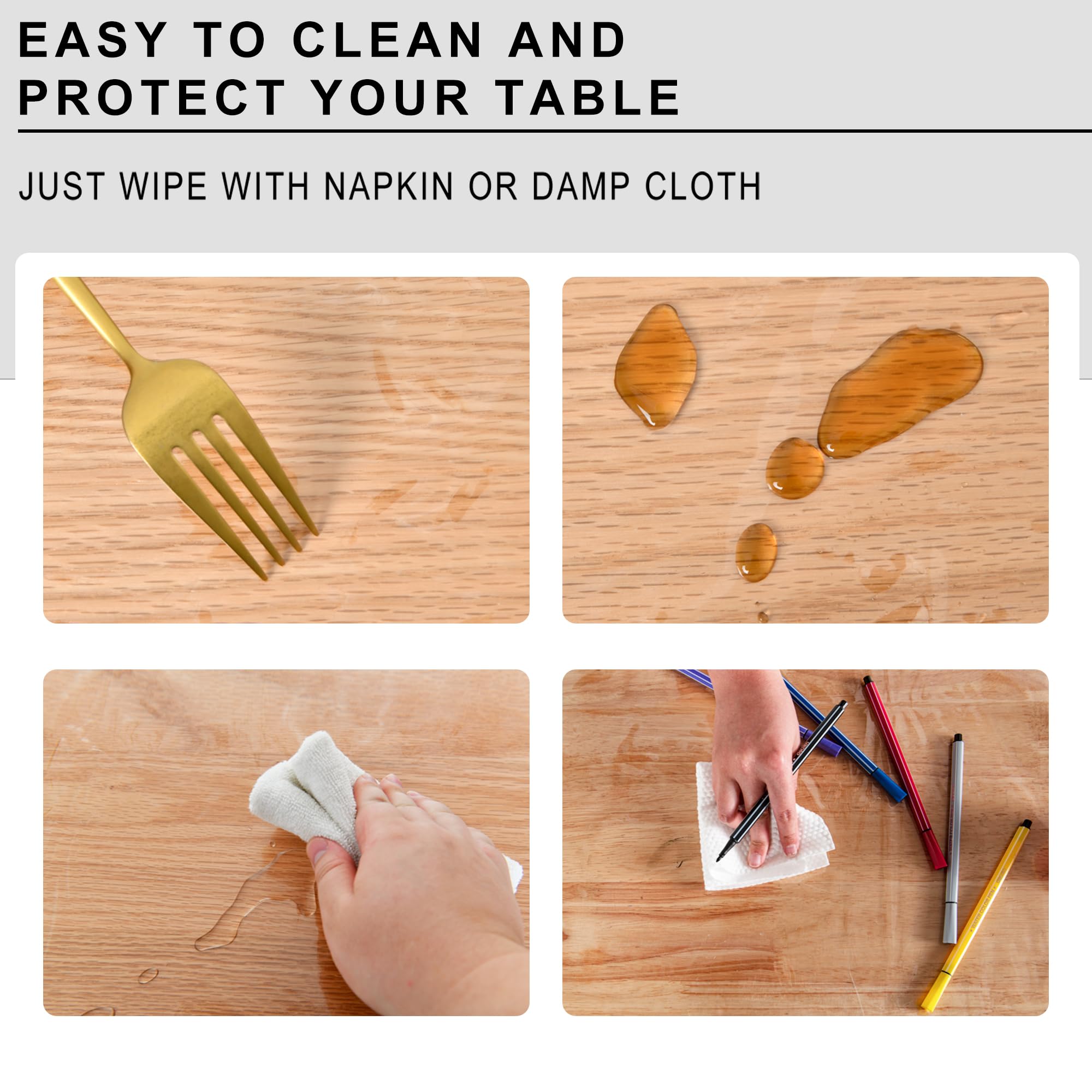 XWZO Clear Plastic Tablecloth Rectangle - 100% Waterproof Oilproof Stain Resistant Wipeable Vinyl Table Cloth, Transparent Cover Protector for Dining, Parties, 52 x 70 Inch