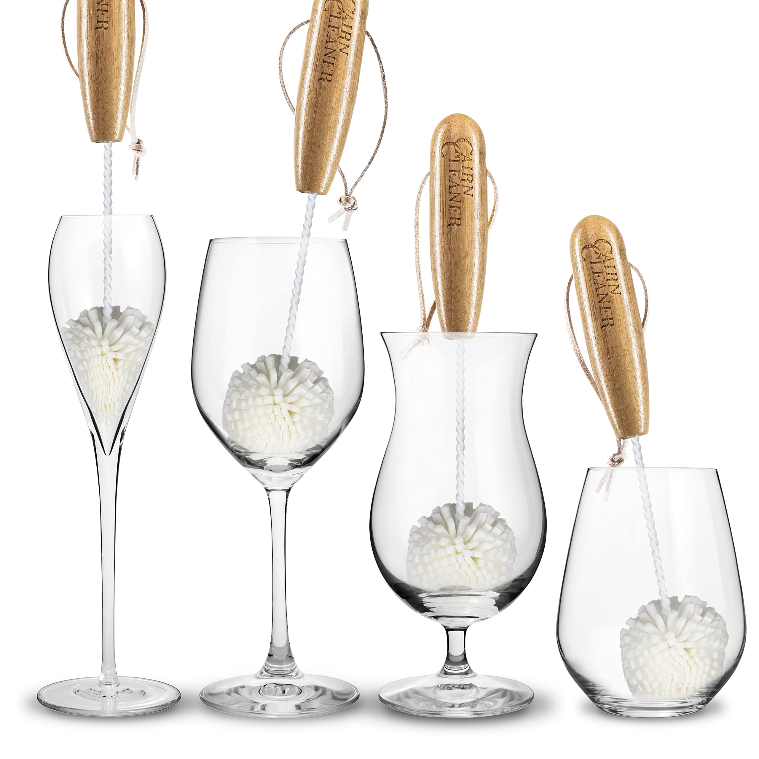 CairnCleaner Whiskey Tasting Glass Brush - Also for Wine Glasses and Champagne Flutes, Dark Hardwood 3-Pack