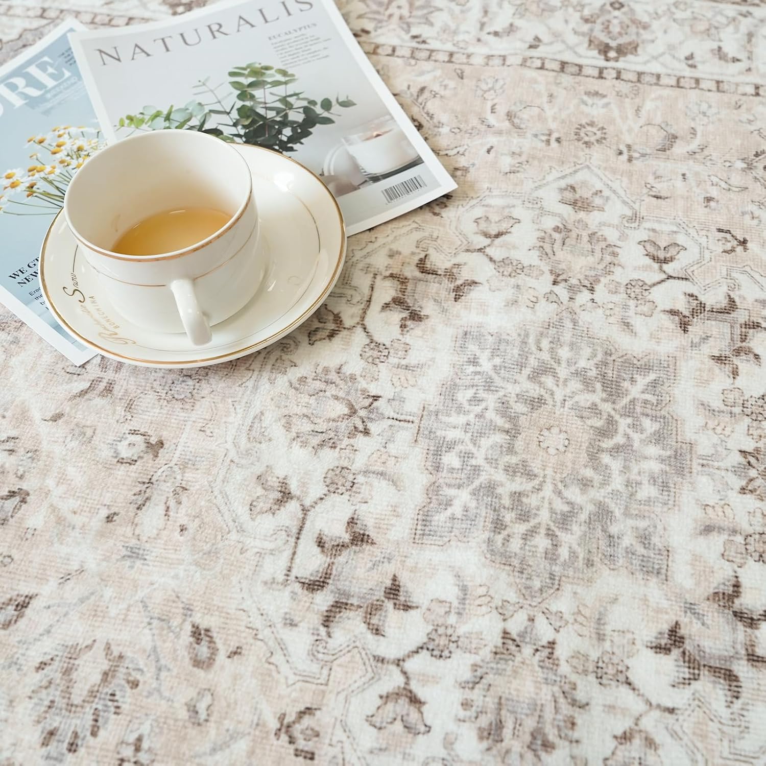 Skiennix Vintage Washable Runner Rug - Soft Non-Slip Kitchen & Entryway Mat | Stain Resistant 2x6 Size