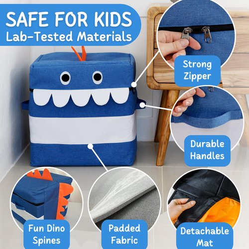STARSIKO XXL Toy Storage Organizer with Play Mat – Dinosaur & Monster Storage Bag/Box for Kids, Boys, Nursery, Playroom – Toy Chest Basket for Building Bricks & Blocks 15x15x15