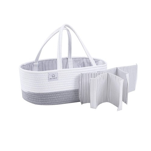 Mila Millie XXL Extra Large Cotton Rope Diaper Caddy, Storage Bin for Nursery Essentials, 100% Natural Cotton Eco-Friendly, Organizer with Removable Divider (White & Gray)
