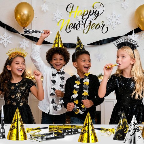 Atonofun New Year's Eve Party Supplies - 48 Pcs for 20 Guests | Hats, Horns, Headbands & Favors