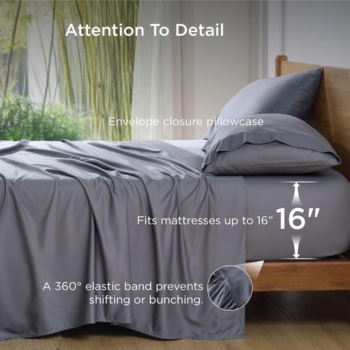 Bedsure King Size Cooling Sheets Set - Breathable & Soft Rayon from Bamboo | Deep Pocket Dark Grey