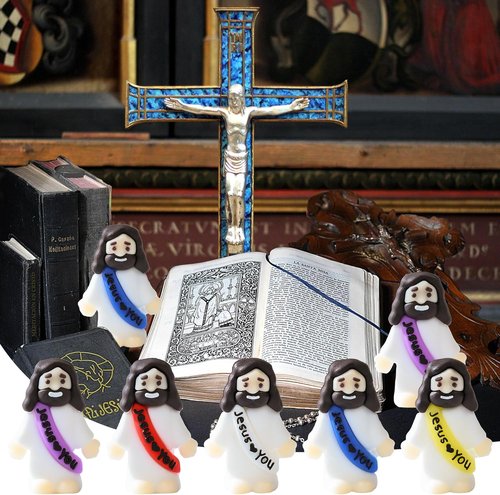 Cowlyn Mini Jesus Figurines - Multicolor Tiny Statues for Easter Egg Stuffers | 20-Pack Religious Gifts