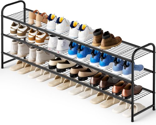KEETDY 3-Tier Shoe Rack - Sturdy Metal Organizer for Entryway | Stackable Black Storage Shelf