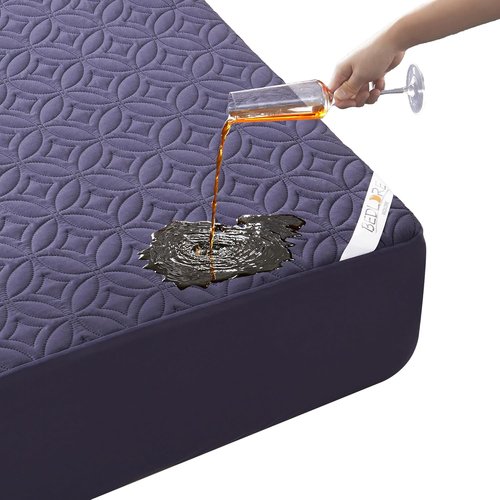 BEDLORE Waterproof Mattress Protector - King Size Deep Pocket Pad for 6"-18" Depth | Soft Navy Blue Cover