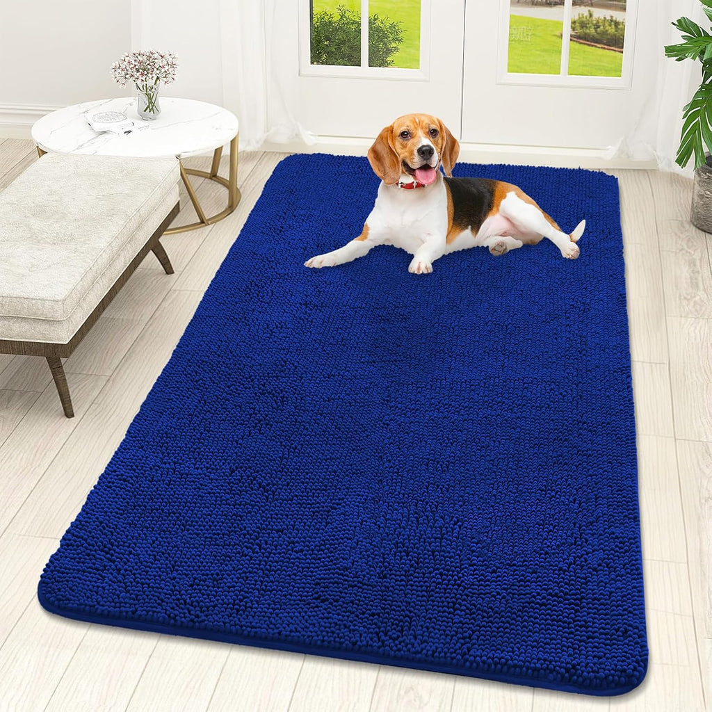 OLANLY Dog Door Mat - Absorbent Non-Slip Chenille Mat for Muddy Paws | 59x32 Royal Blue, Quick Dry