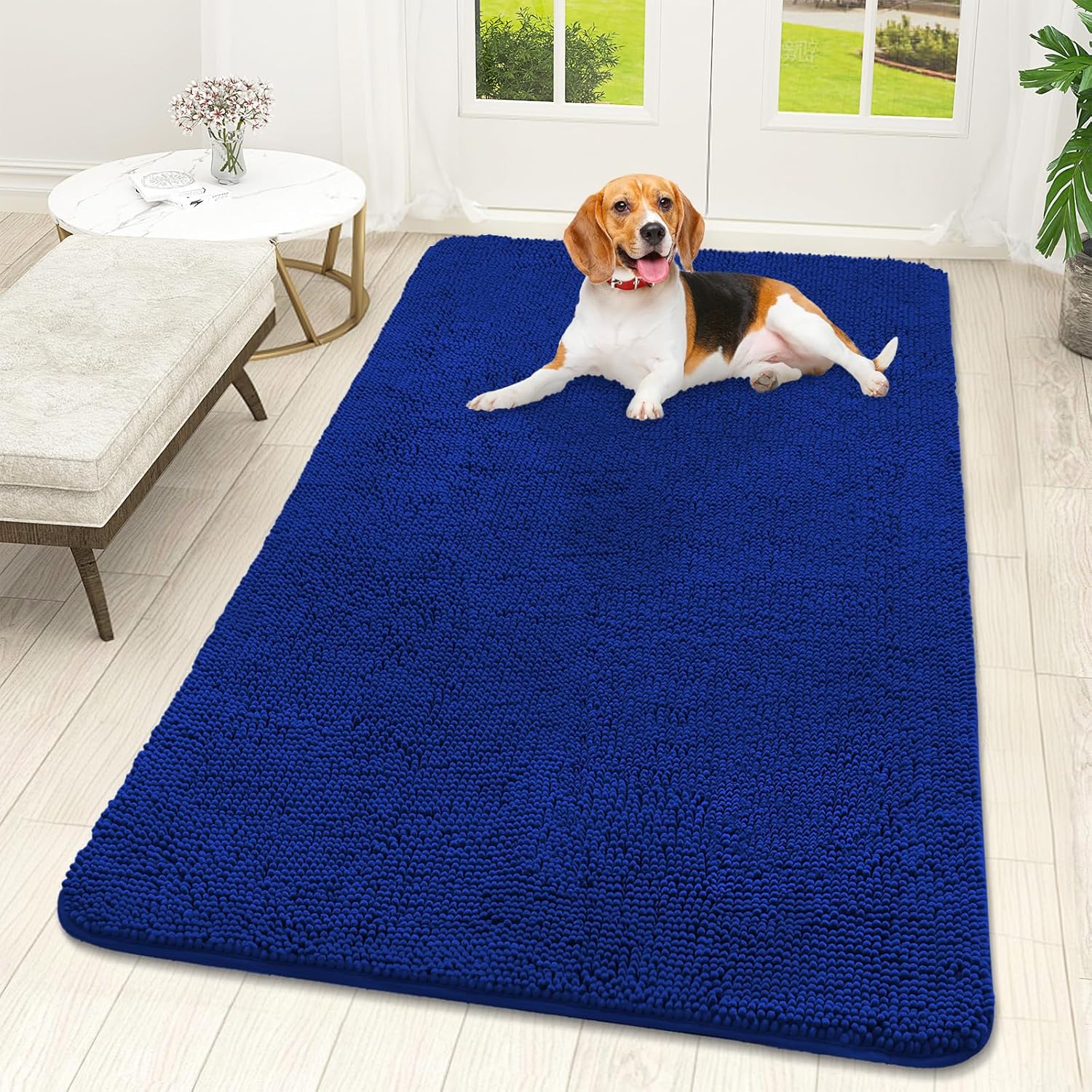 OLANLY Dog Door Mat - Absorbent Non-Slip Chenille Mat for Muddy Paws | 59x32 Royal Blue, Quick Dry