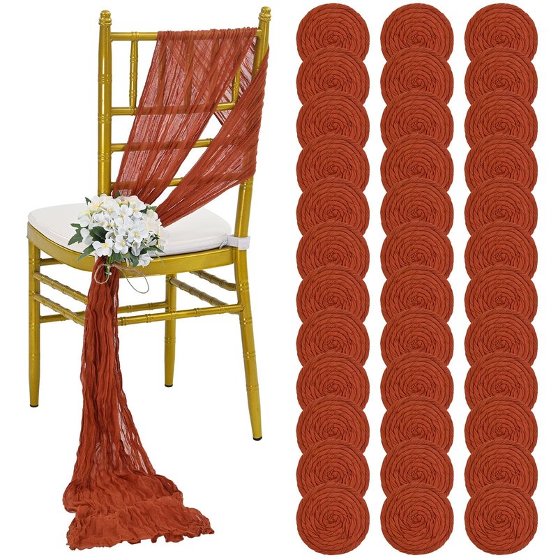REWOMC 36 Pcs Terracotta Cheesecloth Chair Sashes, 16 x 108 inch Gauze Fabric Washable Chair Sashes Bows Designed for Aisle Decorations Universal Chair Cover Decor for Wedding Reception Party Banquet