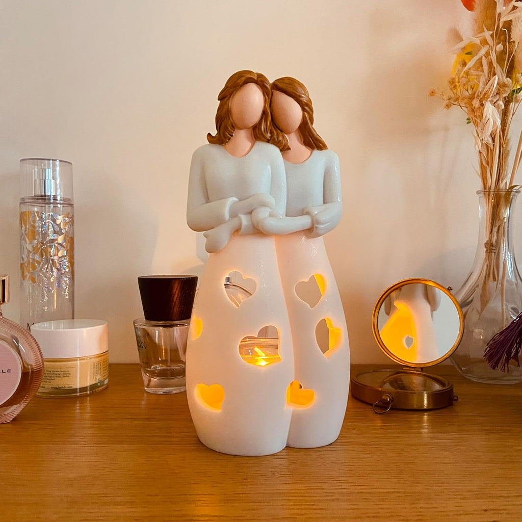 Sisters for Mom - Candle Holder Statue with Flickering LED Light | Unique Gift for Mother's Day & Friends