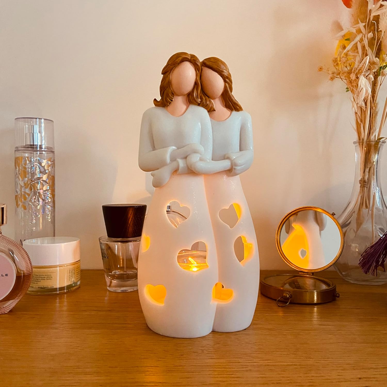 Sisters for Mom - Candle Holder Statue with Flickering LED Light | Unique Gift for Mother's Day & Friends