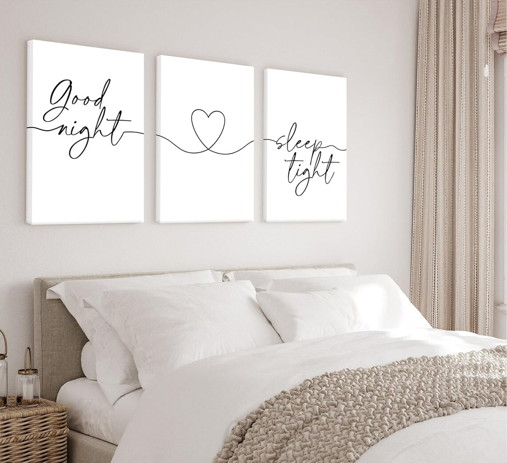 Skiennix Minimalist Wall Art - Bedtime Quotes Black Line Art Heart Shape Poster | 3-Piece Set for Living Room & Bedroom Decor