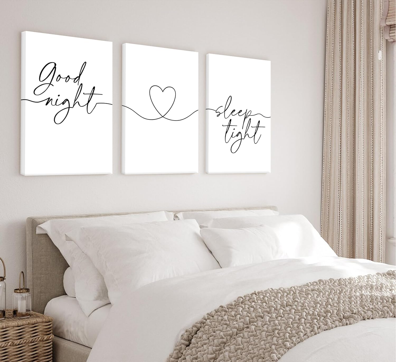Skiennix Minimalist Wall Art - Bedtime Quotes Black Line Art Heart Shape Poster | 3-Piece Set for Living Room & Bedroom Decor