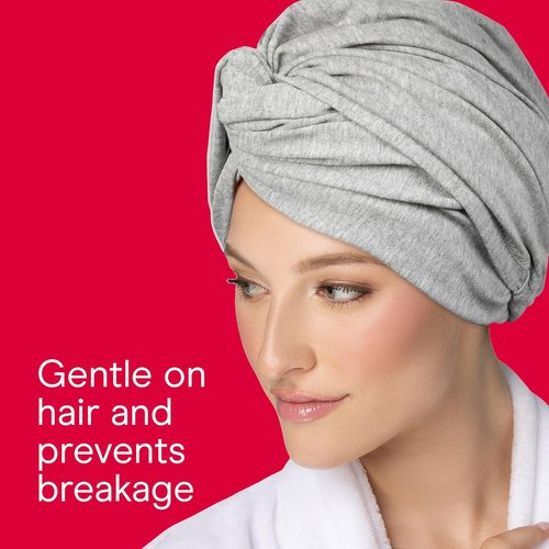 Conair Hair Towel Wrap - Fast Drying Ultra-Absorbent Cotton Turban for All Hair Types | Gray