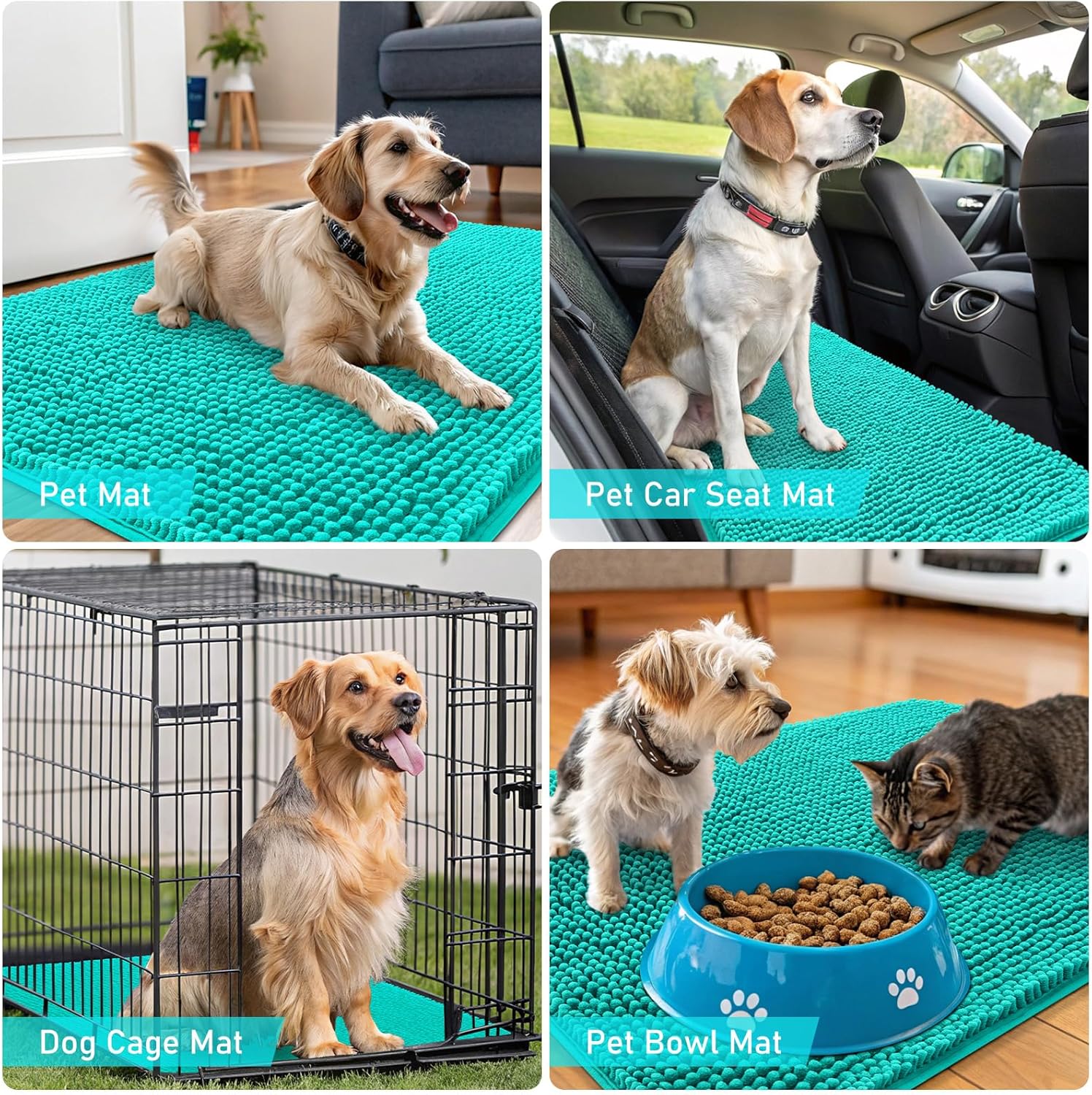 OLANLY Dog Door Mat - Absorbent Non-Slip Mud Mat for Muddy Paws | Quick Dry Chenille 30x20, Teal