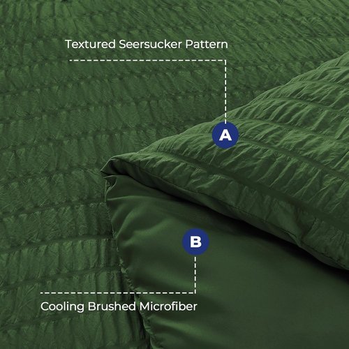 HYMOKEGE Twin Comforter Set - Dark Green Seersucker Luxury Bedding | 5-Piece All-Season Bed in a Bag