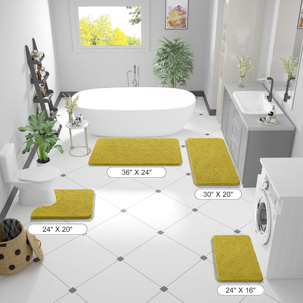 OLANLY Bathroom Rugs - Extra Soft Chenille Bath Mats with Rubber Backing | 30x20, Quick Dry, Deep Mustard