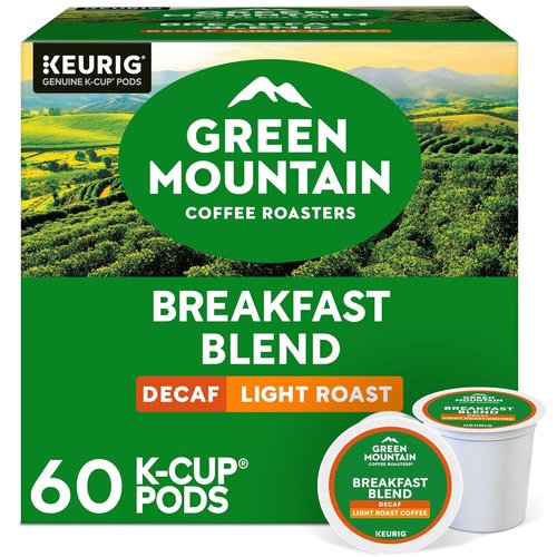 Green Mountain Coffee Roasters Breakfast Blend Decaf - Light Roast K-Cup Pods, 60 Count (6 Packs of 10)