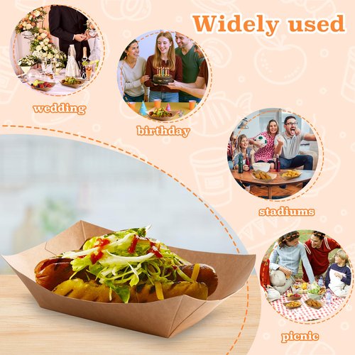 Xvvirnt 3lb Paper Food Trays, 250 Pcs Disposable Paper Food Boats, Disposable Nacho Trays, Kraft Serving Boats, Party Serving Tray for Nachos, Snacks, Chips, Hot Dogs, Popcorn, Party, Picnic, Wedding
