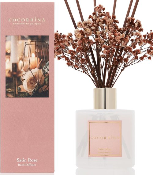 Cocorrína Reed Diffuser Set - Satin Rose Scented Home Fragrance with Sticks | Elegant Bathroom Decor