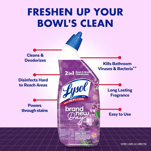 Lysol Toilet Bowl Cleaner Gel - Disinfecting & Septic Safe | Lavender & Cotton Blossom Scent, 24 oz (Pack of 2)
