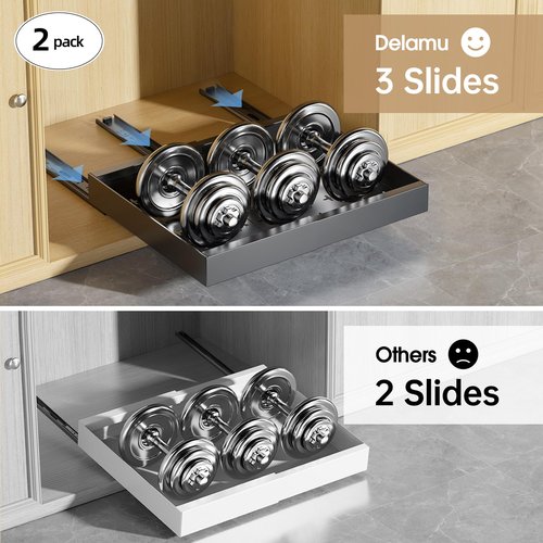 Delamu 16" Deep Pull Out Cabinet Organizer with 6 Dividers, Expandable (11.7 "-20" W) Pull Out Drawers for Cabinets, Cabinet Trays Pull Out for Cabinets in Kitchen, Pantry or Bathroom, Black, 2 Pack