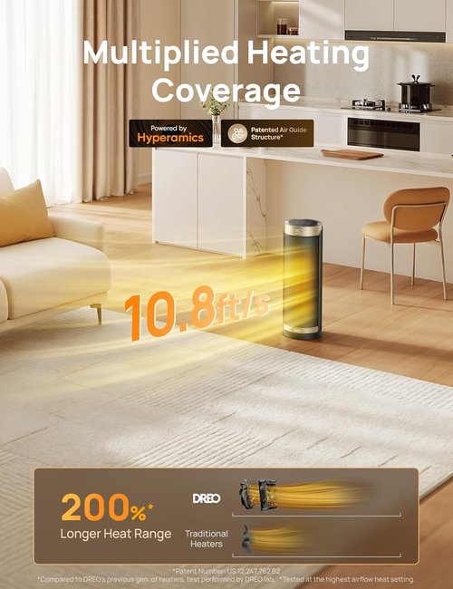DREO 1500W Electric Space Heater - Quiet Portable Indoor Heater with 70° Oscillation & Remote Control
