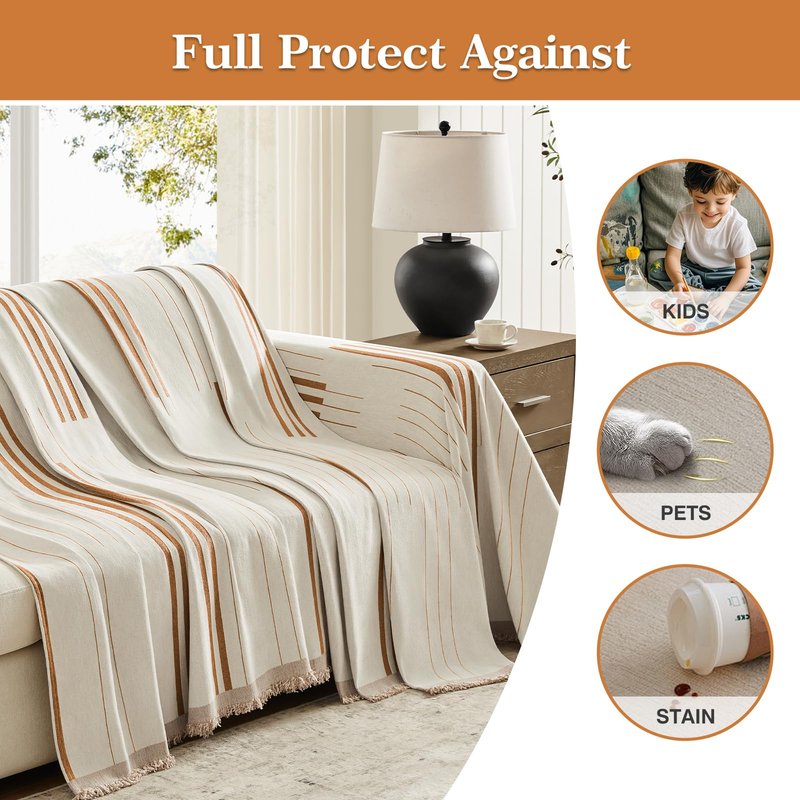 Maymiss Boho Couch Cover Washable Sectional Couch Covers for Dogs Reversible Sofa Slipcover for 2 or 3 Cushion Couch Pet Friendly Furniture Protector (1# Orange, 91" x 134")