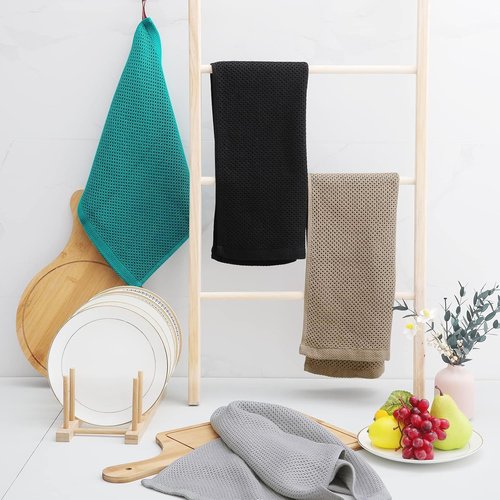 Homaxy 100% Cotton Waffle Weave Kitchen Dish Towels - Ultra Soft & Absorbent | 13 x 28 Inches, Tan, 4-Pack