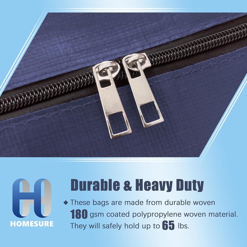 HOMESURE Large Water-Resistant Moving Bags - 4 Pack Heavy-Duty Storage Totes with Zippers & Handles | Blue